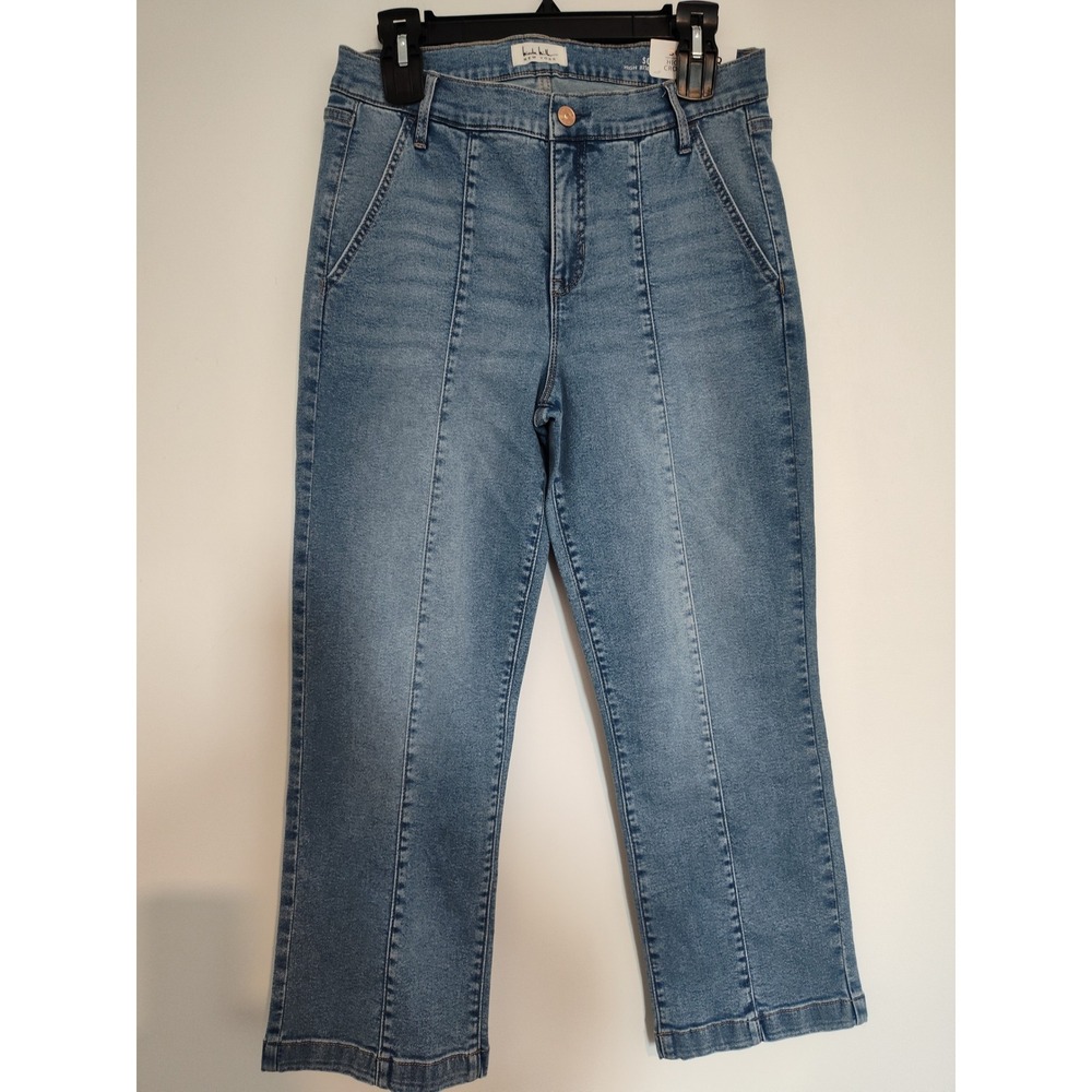 Nicole Miller New York Soho High Rise Crop Boot Jeans Blue Front Seam Size 8